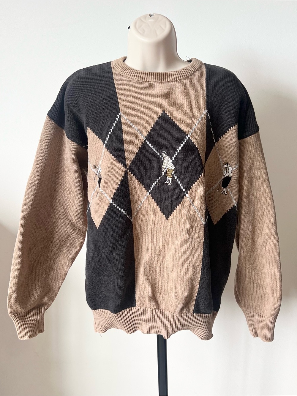 Men's Vintage Golf Crewneck Argyle Sweater Embroidered John Ashford Golf Size M